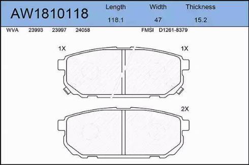 Aywiparts AW1810118 - Brake Pad Set, disc brake autospares.lv