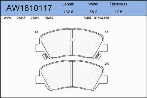 Aywiparts AW1810117 - Brake Pad Set, disc brake autospares.lv