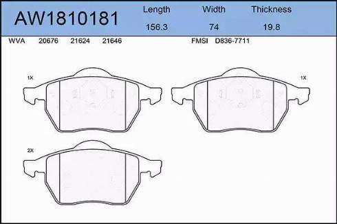 Aywiparts AW1810181 - Brake Pad Set, disc brake autospares.lv