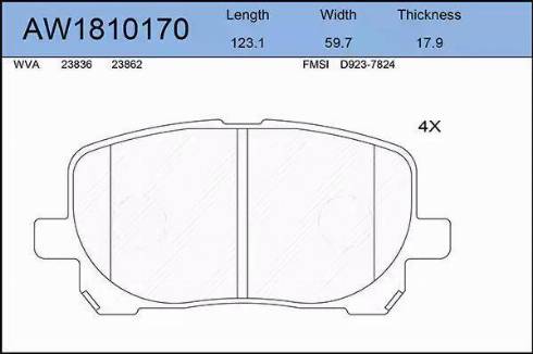 Aywiparts AW1810170 - Brake Pad Set, disc brake autospares.lv