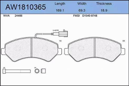 Aywiparts AW1810365 - Brake Pad Set, disc brake autospares.lv