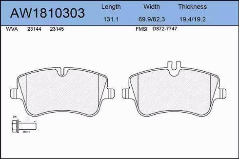 Aywiparts AW1810303 - Brake Pad Set, disc brake autospares.lv