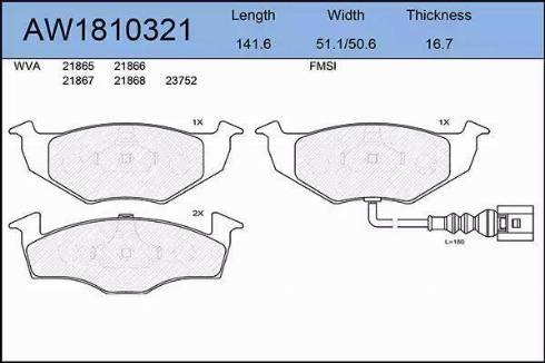 Aywiparts AW1810321 - Brake Pad Set, disc brake autospares.lv