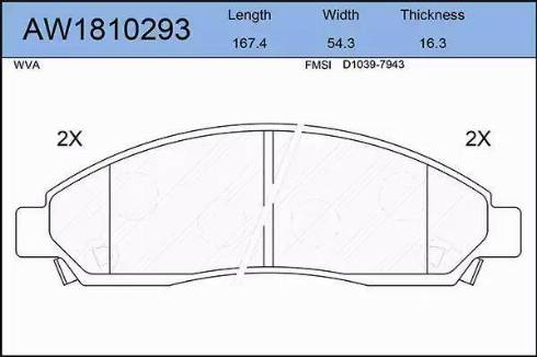 Aywiparts AW1810293 - Brake Pad Set, disc brake autospares.lv