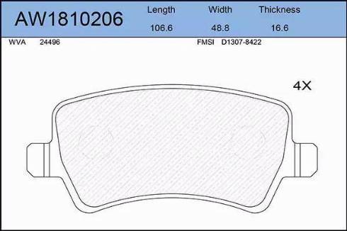 Aywiparts AW1810206 - Brake Pad Set, disc brake autospares.lv