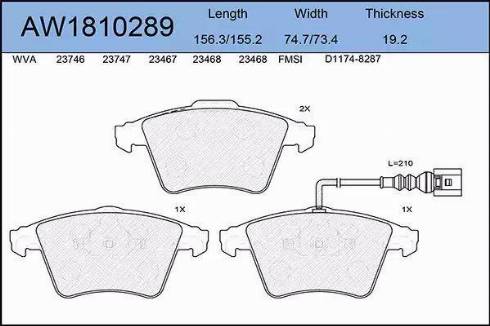 Aywiparts AW1810289 - Brake Pad Set, disc brake autospares.lv