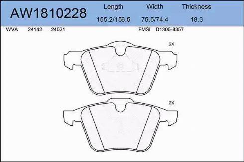 Aywiparts AW1810228 - Brake Pad Set, disc brake autospares.lv