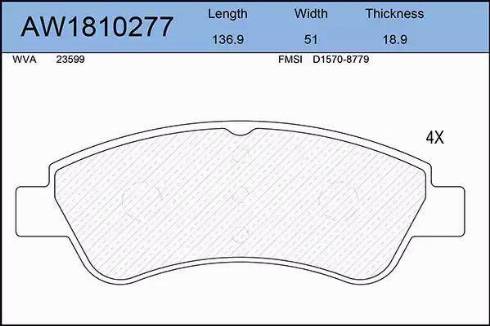 Aywiparts AW1810277 - Brake Pad Set, disc brake autospares.lv