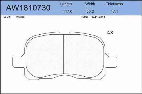 Aywiparts AW1810730 - Brake Pad Set, disc brake autospares.lv