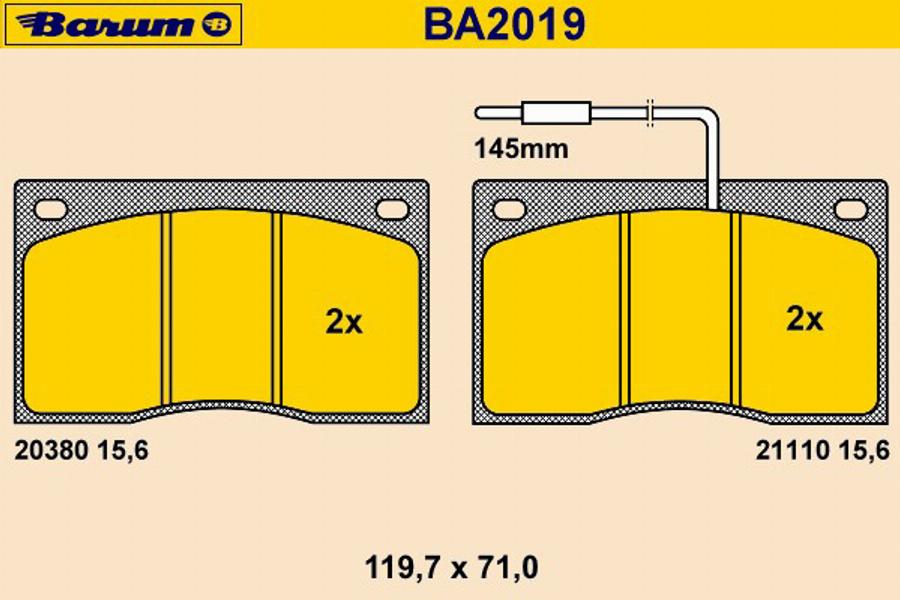 Barum BA2019 - Brake Pad Set, disc brake autospares.lv