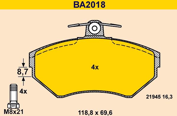 Barum BA2018 - Brake Pad Set, disc brake autospares.lv