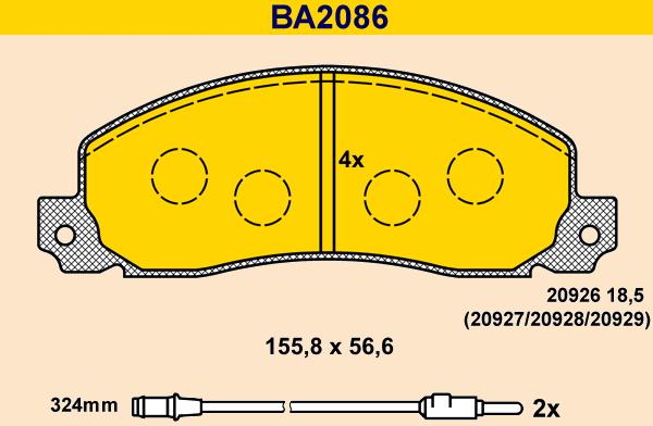 Barum BA2086 - Brake Pad Set, disc brake autospares.lv