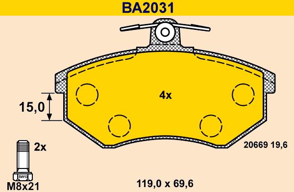 Barum BA2031 - Brake Pad Set, disc brake autospares.lv