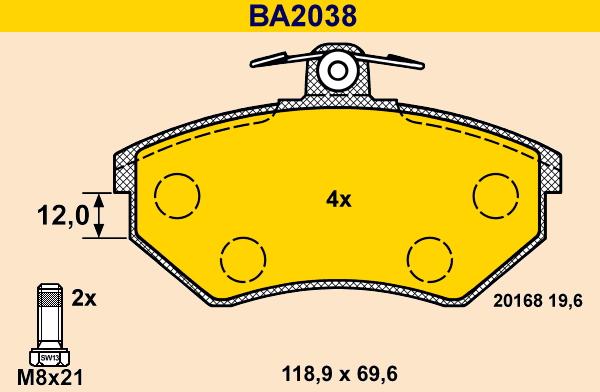 Barum BA2038 - Brake Pad Set, disc brake autospares.lv