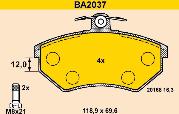 Barum BA2037 - Brake Pad Set, disc brake autospares.lv