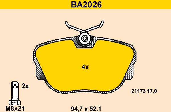 Barum BA2026 - Brake Pad Set, disc brake autospares.lv