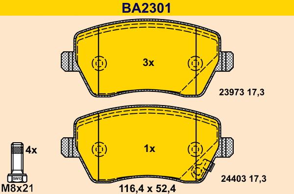 Barum BA2301 - Brake Pad Set, disc brake autospares.lv