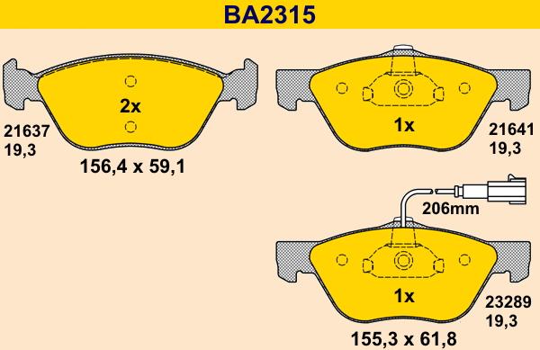 Barum BA2315 - Brake Pad Set, disc brake autospares.lv