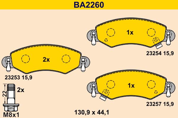 Barum BA2260 - Brake Pad Set, disc brake autospares.lv