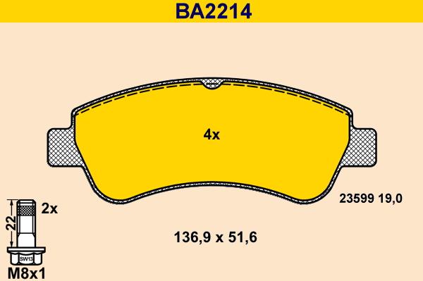 Barum BA2214 - Brake Pad Set, disc brake autospares.lv