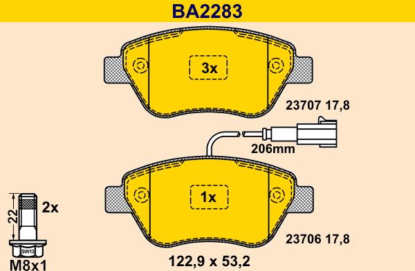 Barum BA2283 - Brake Pad Set, disc brake autospares.lv