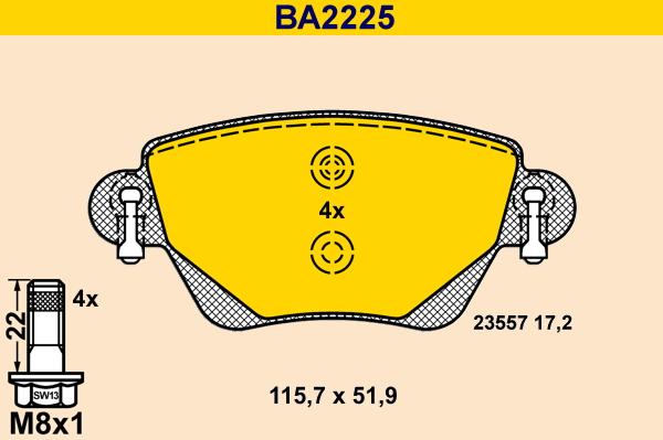 Barum BA2225 - Brake Pad Set, disc brake autospares.lv