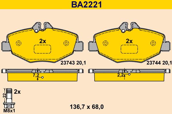 Barum BA2221 - Brake Pad Set, disc brake autospares.lv