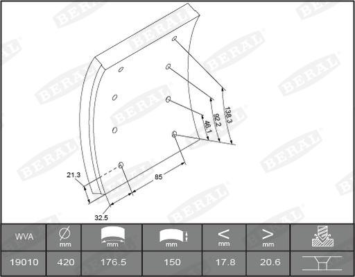 Beral 1901020106016166 - Brake Lining Kit, drum brake autospares.lv