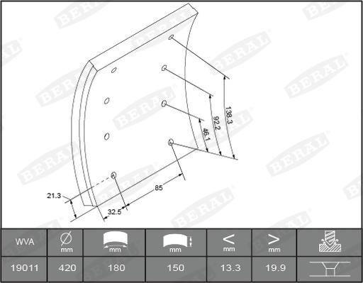 Beral KBL19010.0-1550 - Brake Lining Kit, drum brake autospares.lv