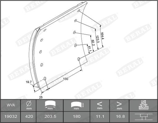 Beral KBL19032.0-1560 - Brake Lining Kit, drum brake autospares.lv