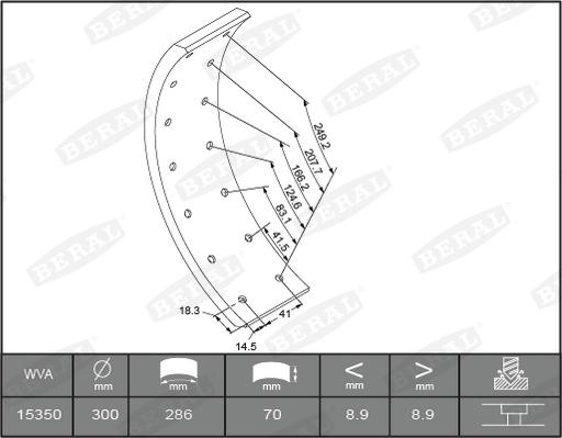 Beral KBL15349.1-1549 - Brake Lining Kit, drum brake autospares.lv