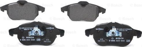 BOSCH 0 986 494 044 - Brake Pad Set, disc brake autospares.lv