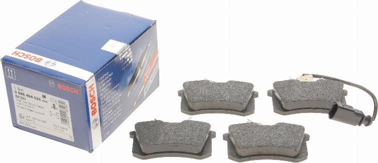 BOSCH 0 986 494 025 - Brake Pad Set, disc brake autospares.lv