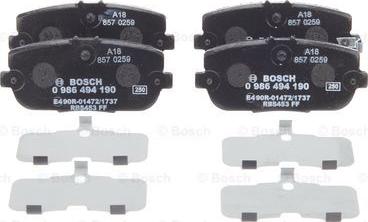 BOSCH 0 986 494 190 - Brake Pad Set, disc brake autospares.lv