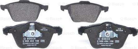 BOSCH 0 986 494 158 - Brake Pad Set, disc brake autospares.lv