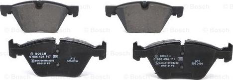 BOSCH 0 986 494 117 - Brake Pad Set, disc brake autospares.lv