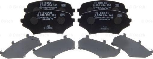 BOSCH 0 986 494 188 - Brake Pad Set, disc brake autospares.lv