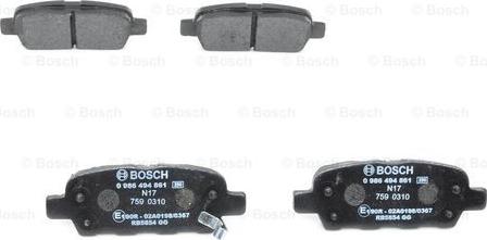 BOSCH 0 986 494 861 - Brake Pad Set, disc brake autospares.lv