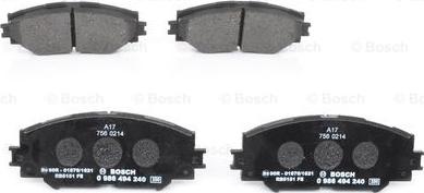 BOSCH 0 986 494 240 - Brake Pad Set, disc brake autospares.lv