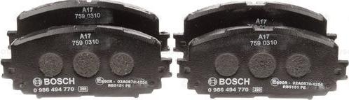 BOSCH 0 986 494 770 - Brake Pad Set, disc brake autospares.lv