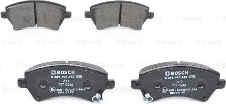 BOSCH 0 986 495 243 - Brake Pad Set, disc brake autospares.lv