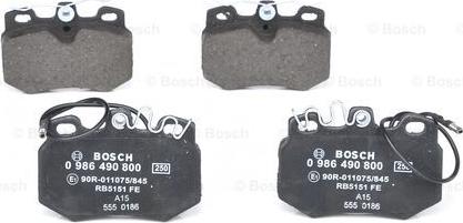 BOSCH 0 986 490 800 - Brake Pad Set, disc brake autospares.lv