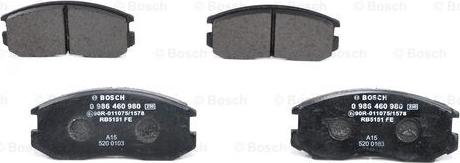 BOSCH 0 986 460 980 - Brake Pad Set, disc brake autospares.lv