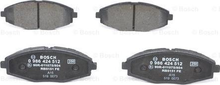 BOSCH 0 986 424 512 - Brake Pad Set, disc brake autospares.lv