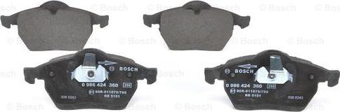 BOSCH 0 986 424 360 - Brake Pad Set, disc brake autospares.lv