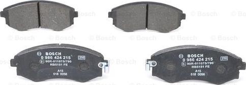 BOSCH 0 986 424 215 - Brake Pad Set, disc brake autospares.lv