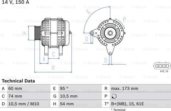 BOSCH 0 986 045 031 - Alternator autospares.lv