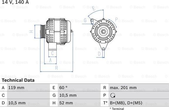 BOSCH 0 986 046 190 - Alternator autospares.lv