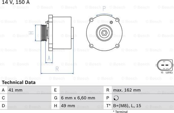 BOSCH 0 986 041 750 - Alternator autospares.lv