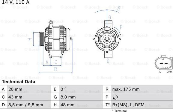 BOSCH 0 986 048 750 - Alternator autospares.lv